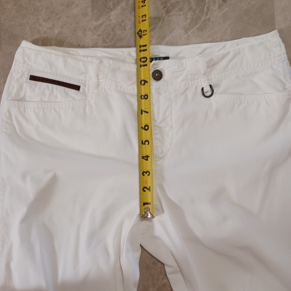 Lauren Ralph Lauren White Straight-Leg Pants with Leather Detail - Size 12 - Picture 9 of 11